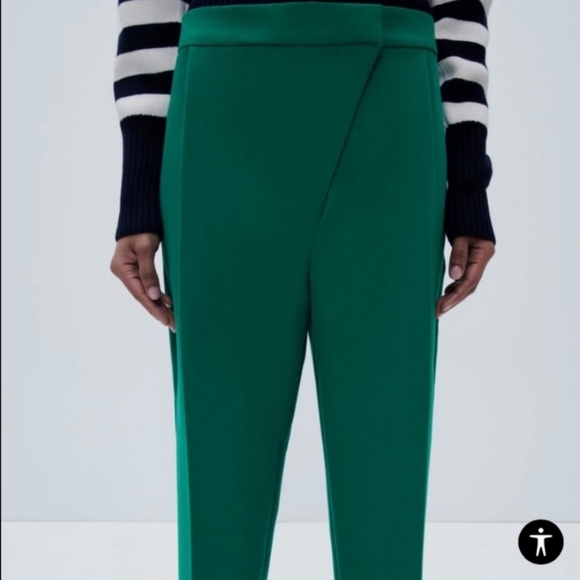 Zara Crossover Pleated Green Pants Size S - Picture 7 of 7